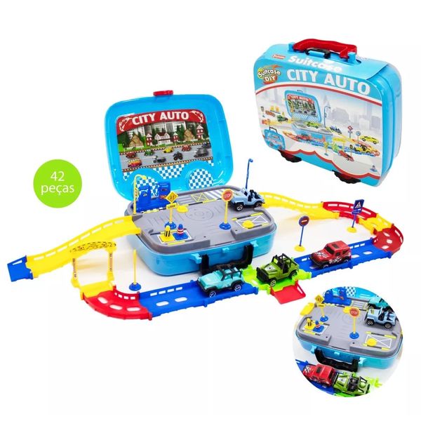Maleta Pista p/ Carros City Auto - 42 Peças - Dony Toys