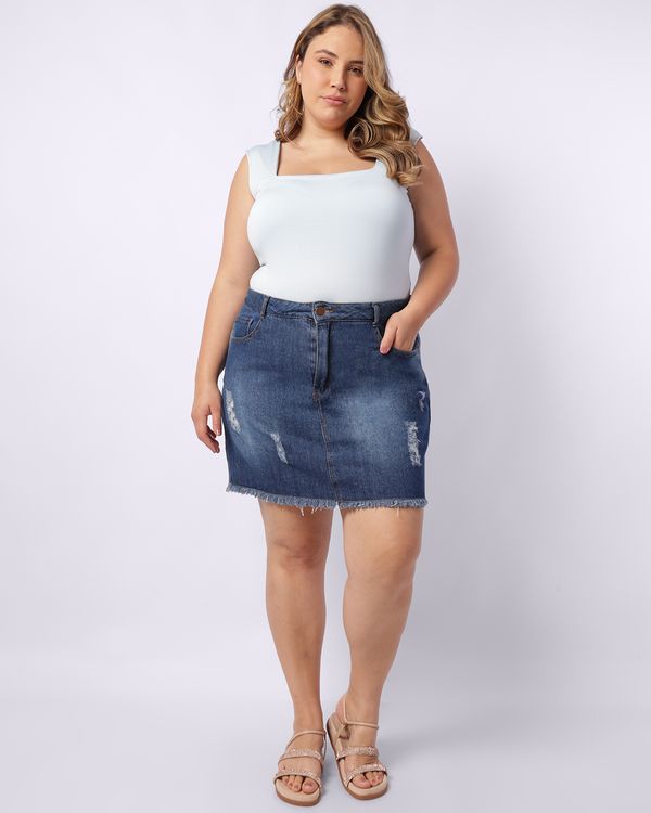 Body Plus Size Feminino Decote Quadrado Azul G2