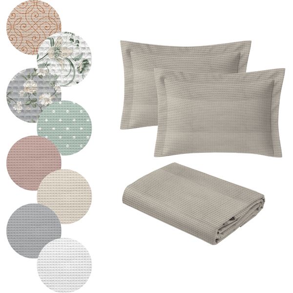 Kit Colcha Piquet Queen Size - 100% algodão Pérola