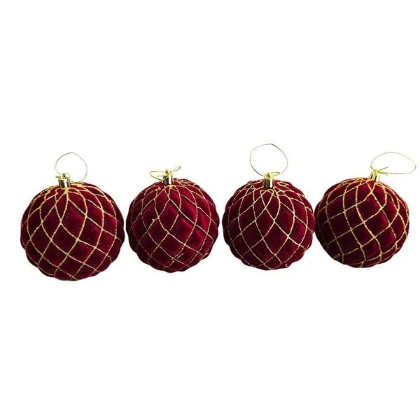 Jogo Bolas Relevo Veludo Bordo - Fio Dourado 4 Unid. para Decoração de Natal com Estrutura em EPS 10CM Bordô Tok da Casa Bolas Decorativas de Natal Jogo Relevo Veludo Bordo com Estrutura em EPS 10CM Bordô Tok da Casa