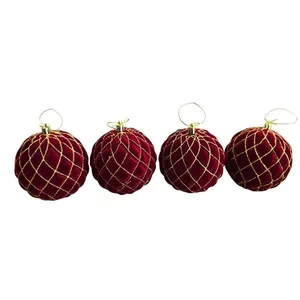 Jogo Bolas Relevo Veludo Bordo - Fio Dourado 4 Unid. para Decoração de Natal com Estrutura em EPS 10CM Bordô Tok da Casa Bolas Decorativas de Natal Jogo Relevo Veludo Bordo com Estrutura em EPS 10CM Bordô Tok da Casa