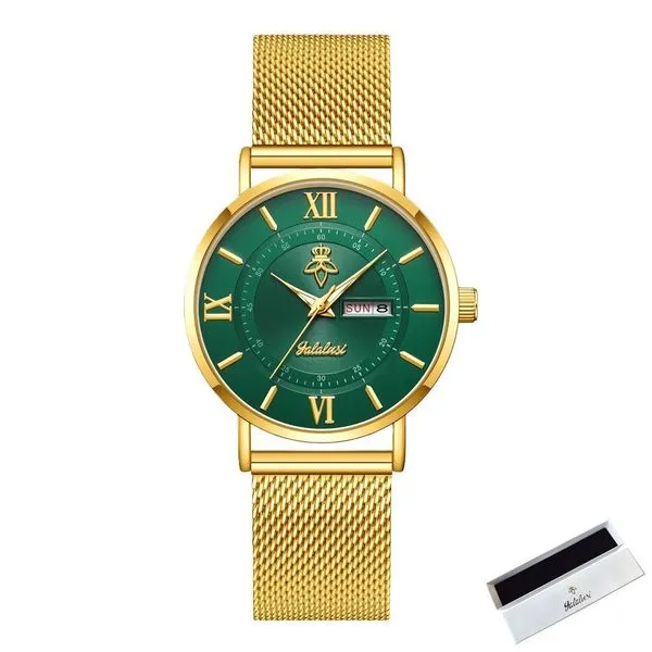 Relógio de Pulso Feminino de Quartzo Multifuncional Luxo Analógico e Digital Pulseira Aço Inox Verde Sanda Relógio de Pulso Feminino Quartzo Multifuncional Analógico e Digital Aço Inox Verde Sanda