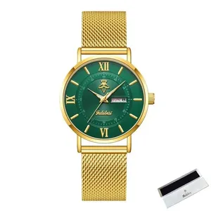 Relógio de Pulso Feminino de Quartzo Multifuncional Luxo Analógico e Digital Pulseira Aço Inox Verde Sanda Relógio de Pulso Feminino Quartzo Multifuncional Analógico e Digital Aço Inox Verde Sanda