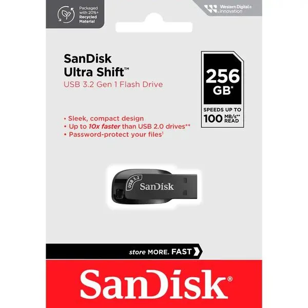 Pen Drive SanDisk Ultra Shift G46 256GB USB 3.2 Preto