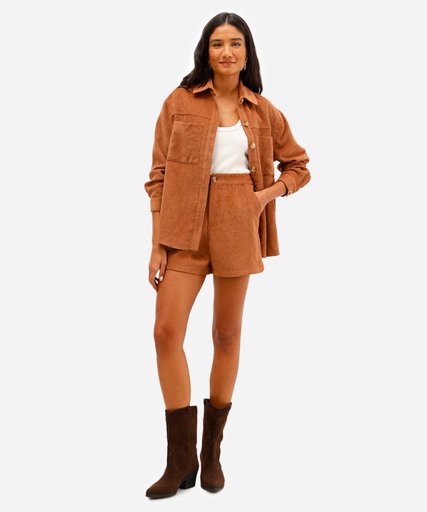 short feminino veludo cotelê com fendas bege 44