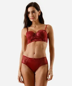 calcinha caleçon com renda floral vermelha P