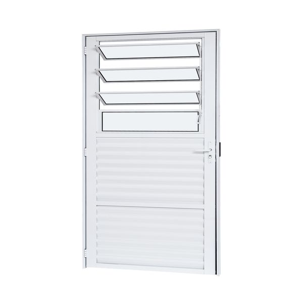 Porta Alumínio Mista Bascular Palheta Liso Direita 80X210X4 Branco Cristal Ramassol