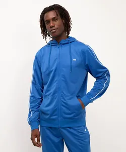 jaqueta com bolsos gola alta com capuz esportiva - azul G