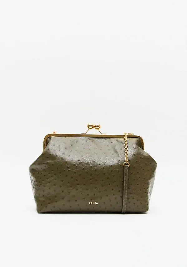 Bolsa Clutch Couro Com Enfeite Verde U