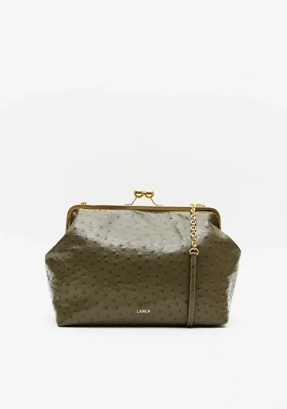 Bolsa Clutch Couro Com Enfeite Verde U