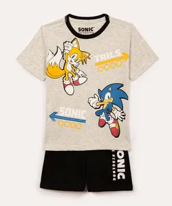 pijama de algodão infantil sonic manga curta cinza mescla 6