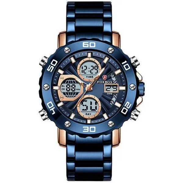 Relógio Digital Masculino De Quartzo Esportivo Militar Em Aço Inoxidavel Impermeavel Azul