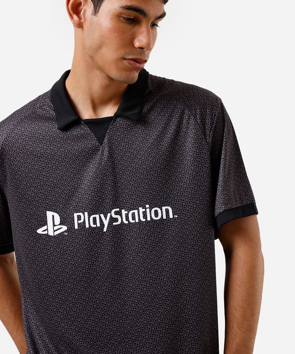 camiseta masculina com gola playstation oversized preta P