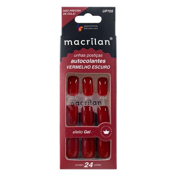 Unhas Postiças Macrilan Autocolantes Vermelho Escuro 24 Unidades