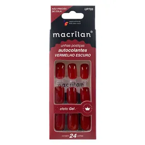 Unhas Postiças Macrilan Autocolantes Vermelho Escuro 24 Unidades