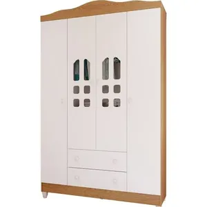 Roupeiro 4 Portas e 2 Gavetas Carolina Eloá Clean Cor Branco com Betula 51964