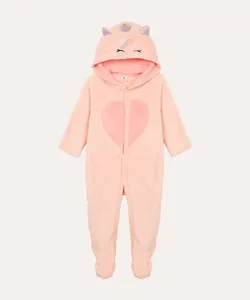macacão de pelúcia com capuz infantil unicórnio rosa 9-12