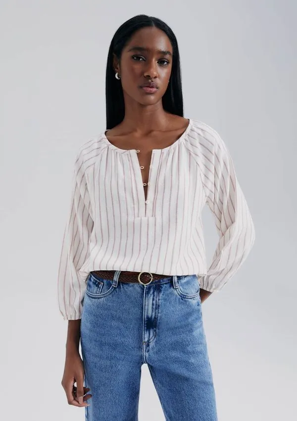 Blusa Bata Manga Longa Fio Tinto - Off white XG