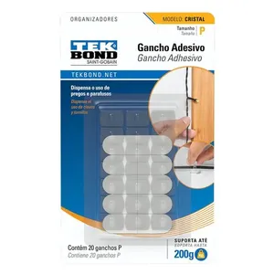 Gancho Adesivo Tekbond Cristal de Plástico Tamanho P 20 Unidades Transparente (MP)