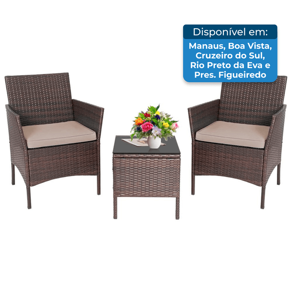 Conjunto de Bistrô de Vime 3 Peças 2 Cadeiras 1 Mesa de Centro Natural A-BI