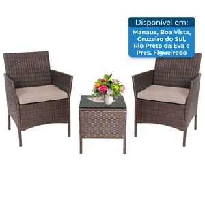 Conjunto de Bistrô de Vime 3 Peças 2 Cadeiras 1 Mesa de Centro Natural A-BI