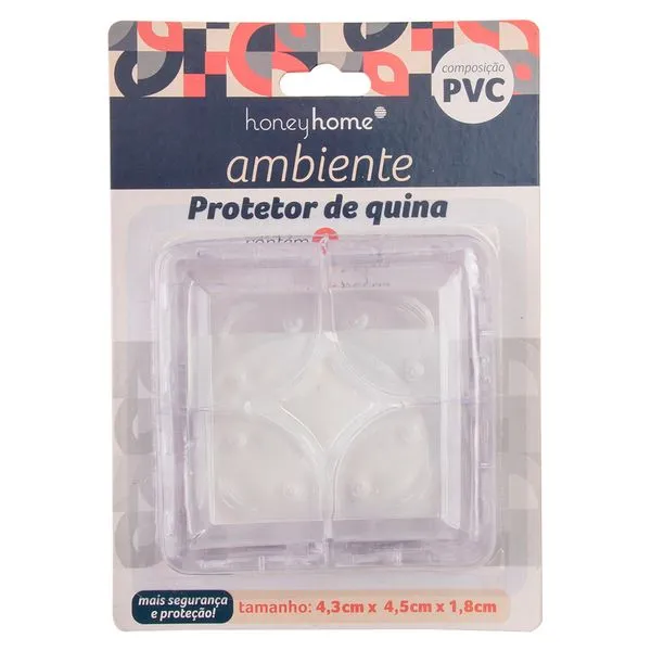 Kit Protetores de Cantoneira Transparente em PVC 4 Peças 4,3x4,5x1,8cm LM3473AMB - honeyhome