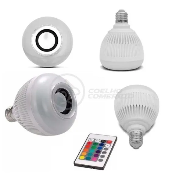 Lâmpada Led 12W E27 Rgb Colorida Com Caixa De Som