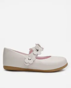 sapatilha bico redondo infantil com flores off white 24