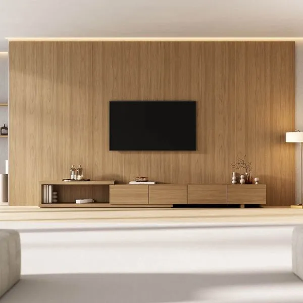 Rack com Painel Extensível para TV até 86 Polegadas 400cmx230cm Liso Aruá CabeCasa MadeiraOriginals Marrom Jatobá Jatoba
