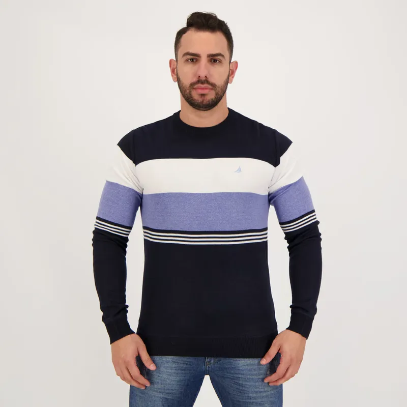 Suéter Balboa Multi Listras Marinho e Azul