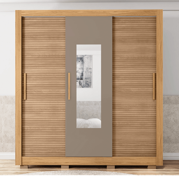 Guarda Roupa Chile Lux 3 Portas 2 Gavetas MDP 6 Pés em PVC Corrediças Metálicas Mel / Cacao