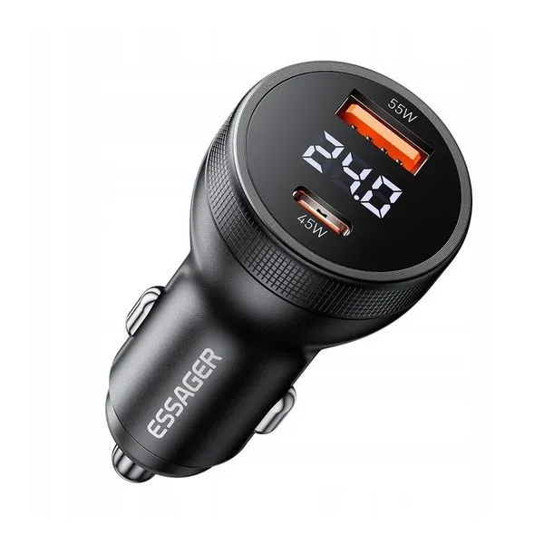 Carregador Veicular Essager Rápido 100W USB/USB-C Preto
