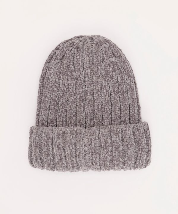 gorro de tricot chenille canelado cinza UNICO