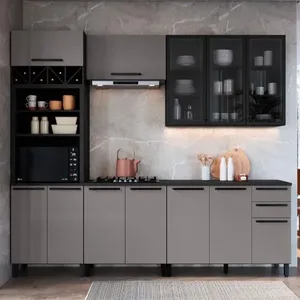 Cozinha Modulada Completa Fidelitá Mônaco 5 Peças 270cm 12 Portas 2 Gavetas Com Tampo Chumbo/titânio