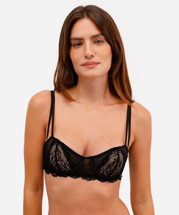 sutiã de renda e tule sem bojo com aro poá verde - preto 46
