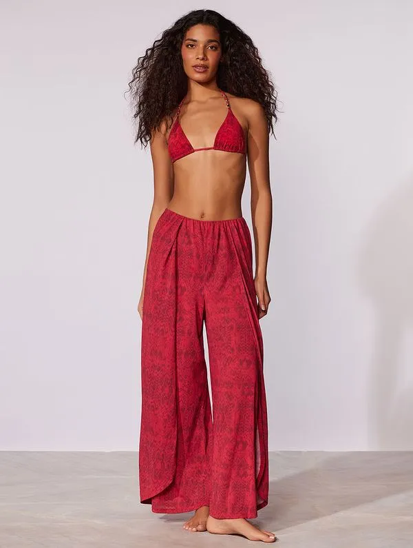 Calça Pantalona Estampada Paysage VERMELHO GG