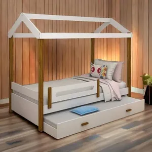 Cama Casa Elisa Branco/mel Solteiro C/ Auxiliar E 02 Colchões