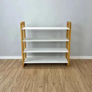 Aparador Linea Ample 4 Prateleiras Pinus 100CM Branco e Nozes