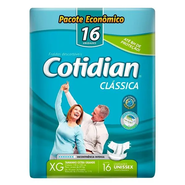 Fralda Descartável Geriátrica Cotidian Clássica XG - 16 Unidades