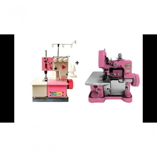 Galoneira 3 Agulhas + Overlock Semi Industrias Rosa 110v