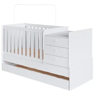 Berço Mini Cama Multifuncional Bb690 com Cama Auxiliar em MDP Branco com Mini Cômoda 3 Gavetas Berço Mini Cama Multifuncional Cama Auxiliar Bb690 Branco Comm Branco