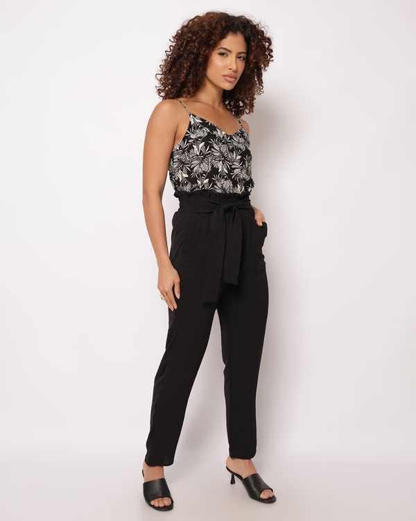 Calça Feminina Reta Berry & Co. com Bolsos e Amarração Preta G