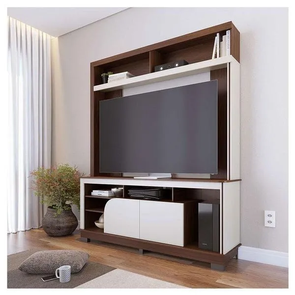 Estante Home Theater Ambiente Belaya Nogueira Real Off White Matte - Colibri