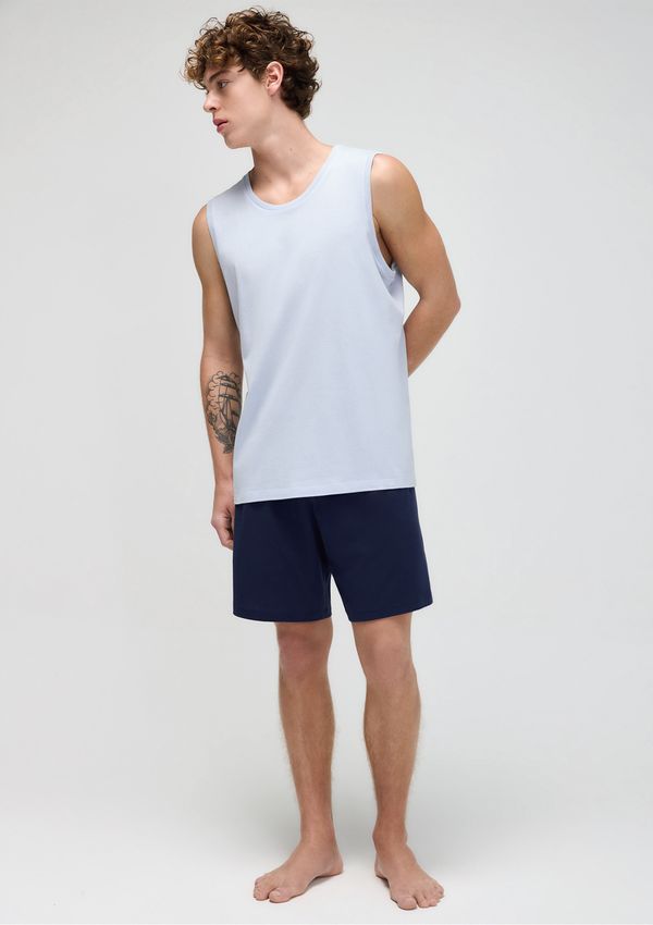 Pijama Curto Masculino Em Malha De Algodão - Azul XG