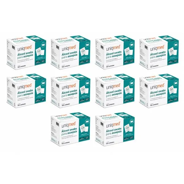 Álcool Swabs para Assepsia Uniqmed Caixa c/ 100 Unidades 1000 Unidades