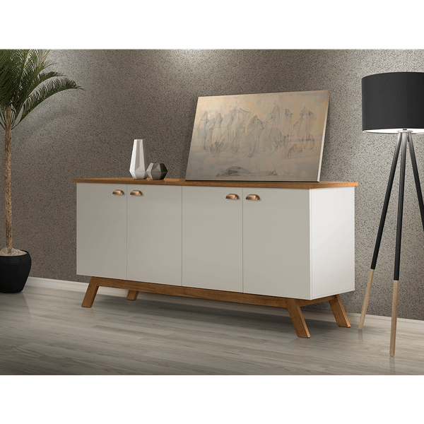Buffet em MDF/Pinus Taeda, 4 Portas, 2 Prateleiras, Com Pés - Atlanta II Off-White / Madeira