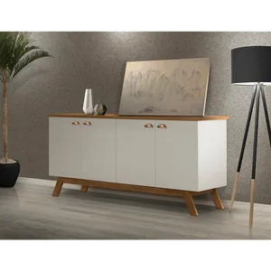 Buffet em MDF/Pinus Taeda, 4 Portas, 2 Prateleiras, Com Pés - Atlanta II Off-White / Madeira