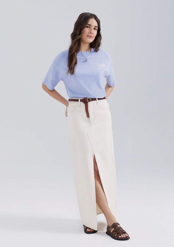 Saia De Sarja Longa Com Fenda - Off white 044