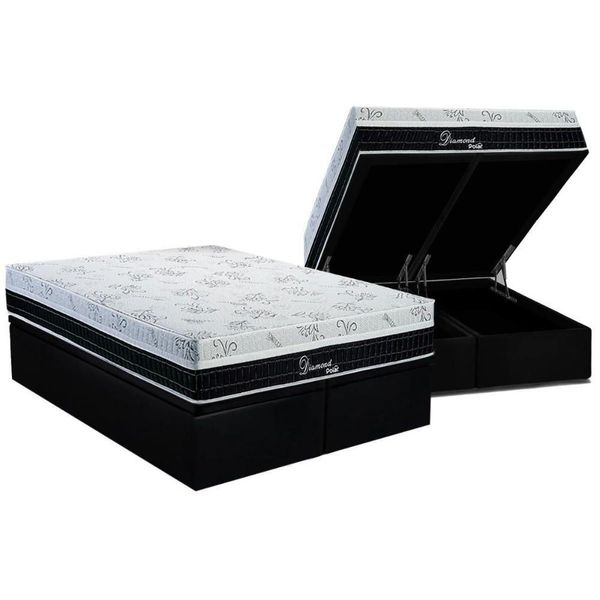 Cama Box Baú Queen: Colchão Molas Masterpocket Ensacadas Polar Superlastic Diamond + Base Crc Suede Black (158x198)