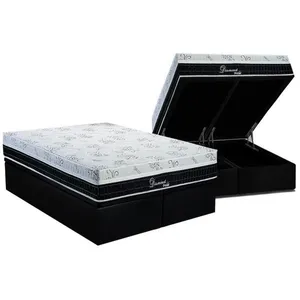 Cama Box Baú Queen: Colchão Molas Masterpocket Ensacadas Polar Superlastic Diamond + Base Crc Suede Black (158x198)